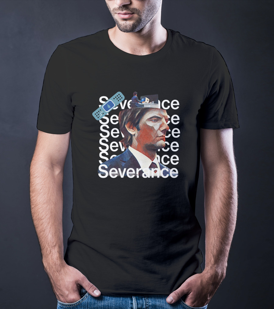 Severance Portrait And Remote Control Icon With Repeated Text T-Shirt