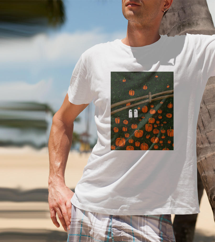 Nadiatheartist Shop Date Night Ghosts In Pumpkin Patch T-Shirt