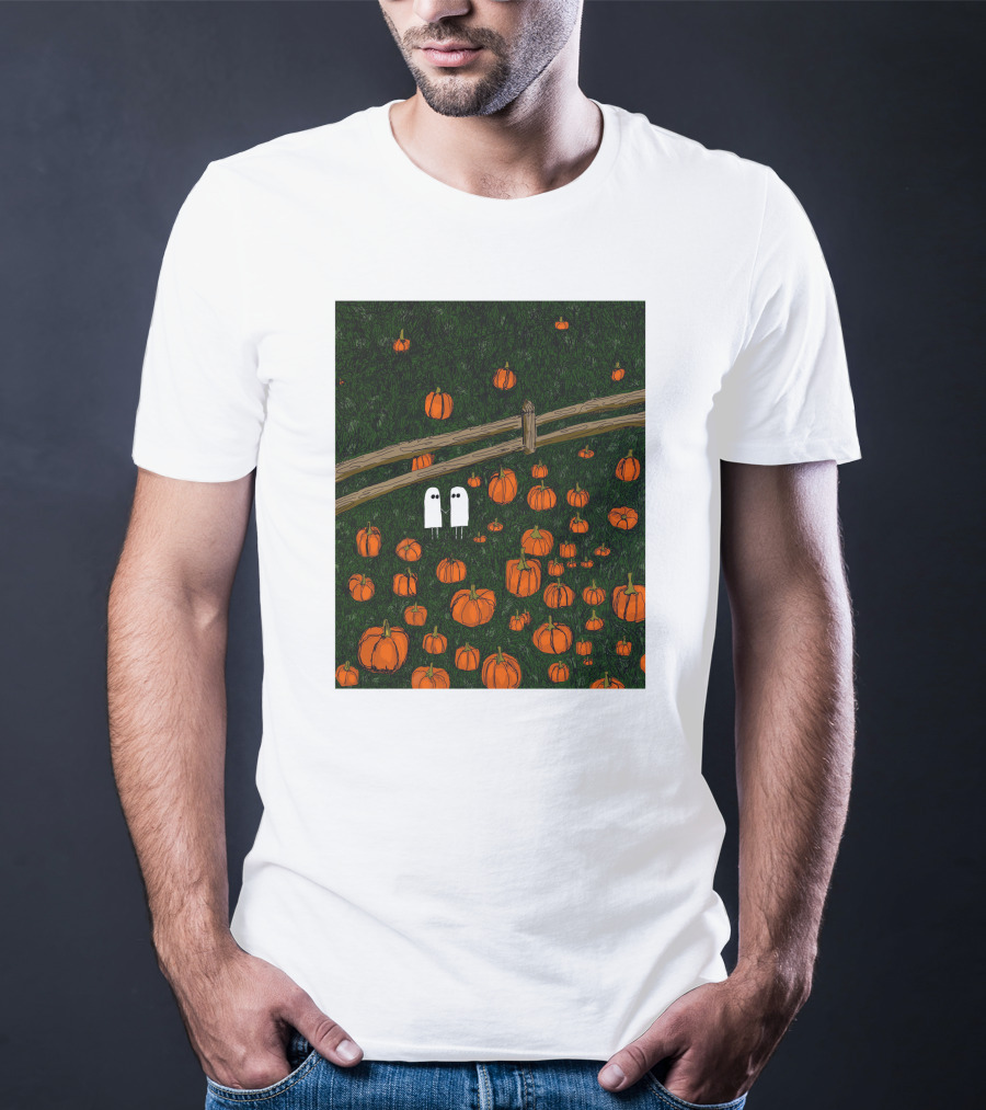 Nadiatheartist Shop Date Night Ghosts In Pumpkin Patch T-Shirt