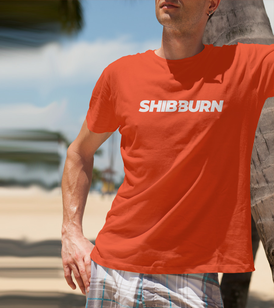 Shibburn Cryptocurrency Concept Bold White Text On Vibrant Orange Background T-Shirt