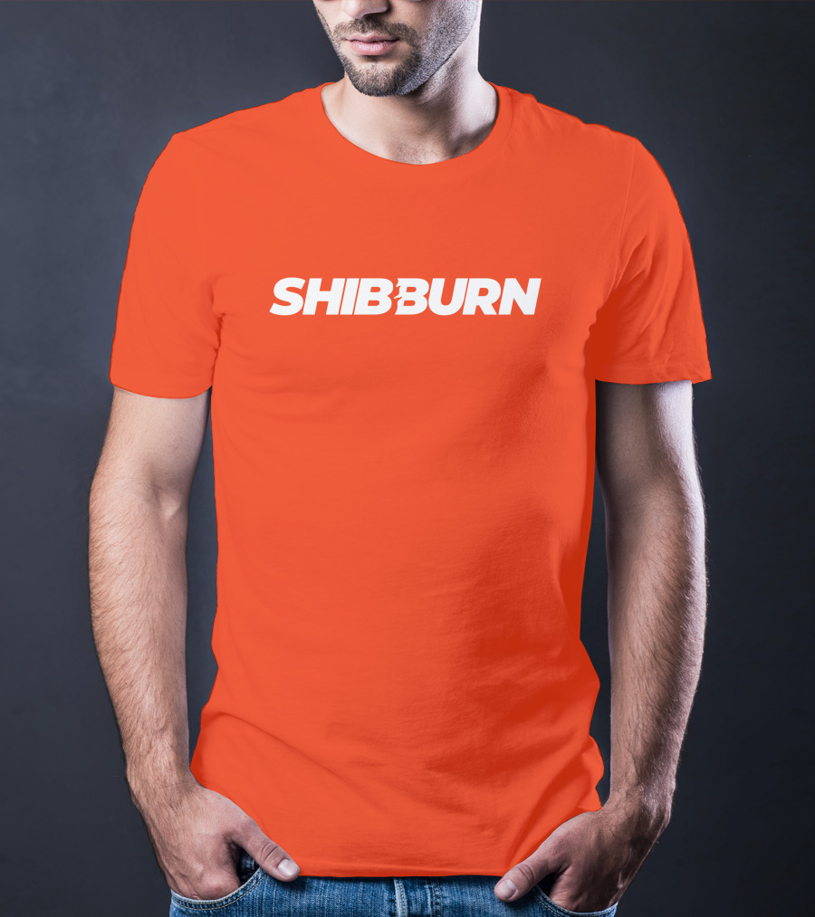 Shibburn Cryptocurrency Concept Bold White Text On Vibrant Orange Background T-Shirt