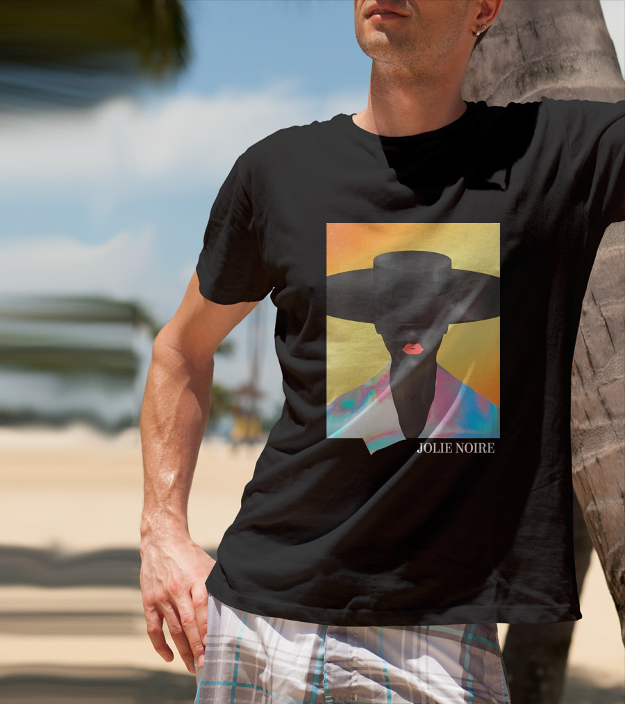 Jolie Noire Vibrant Abstract Fashion Portrait With Black Hat T-Shirt