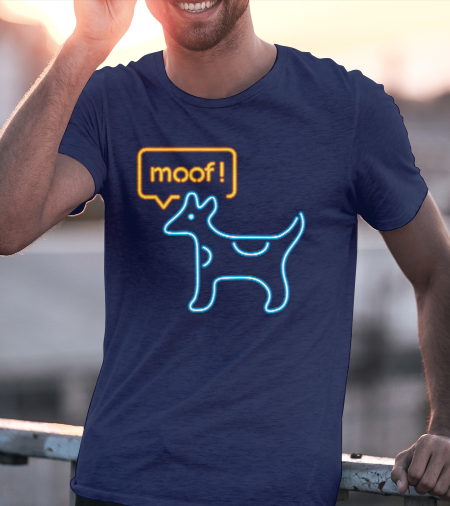 Bureau W W Dog Moof Ged Maheux Cow Neon Outline T-Shirt