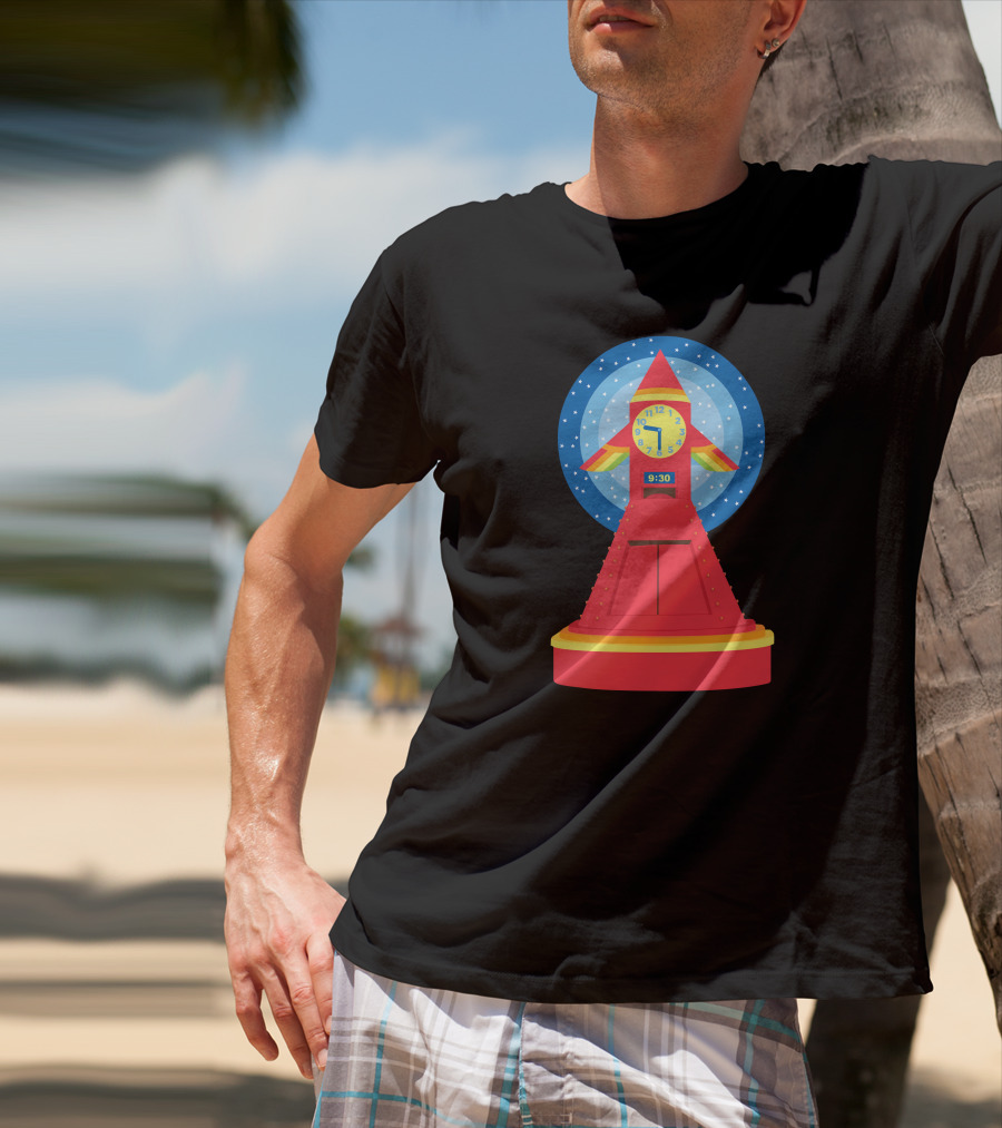 Rocket Clock With Colorful Timer And Starry Background T-Shirt