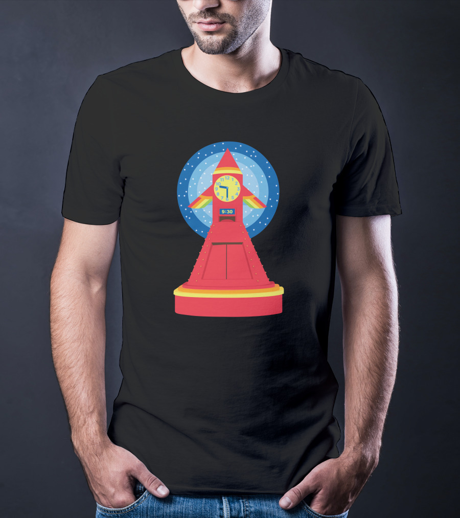 Rocket Clock With Colorful Timer And Starry Background T-Shirt