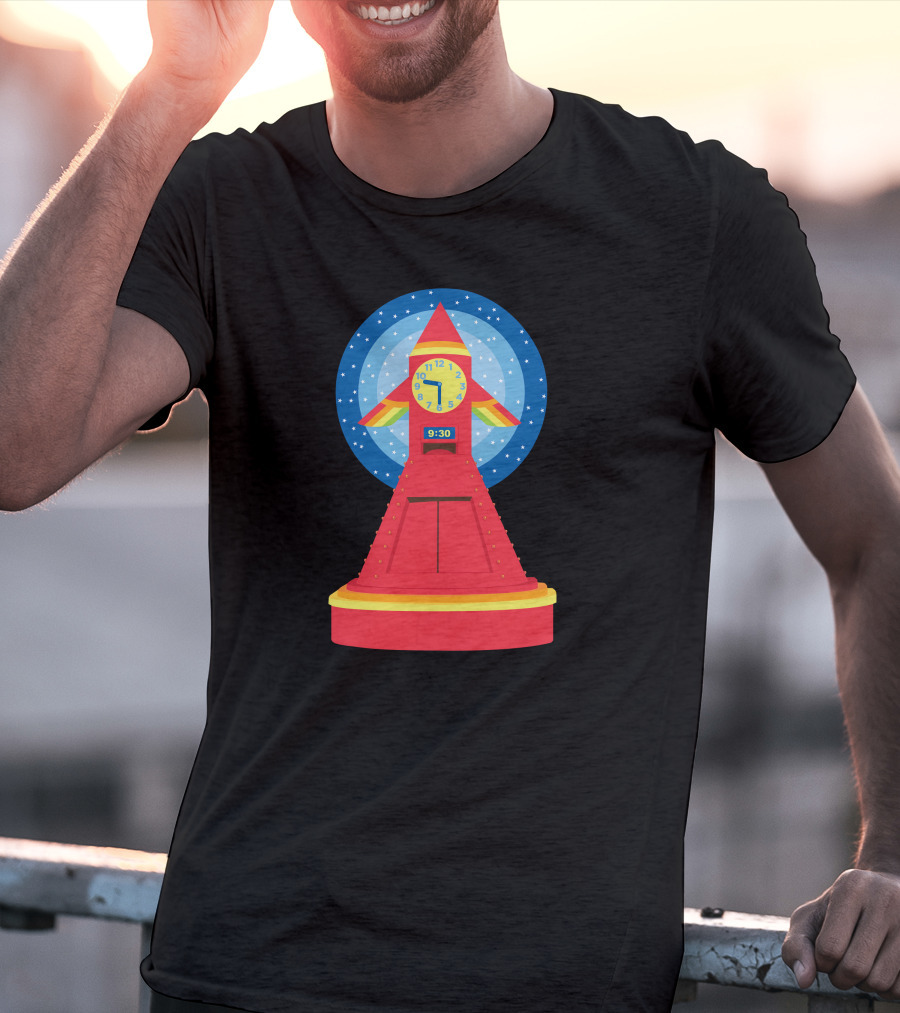 Rocket Clock With Colorful Timer And Starry Background T-Shirt