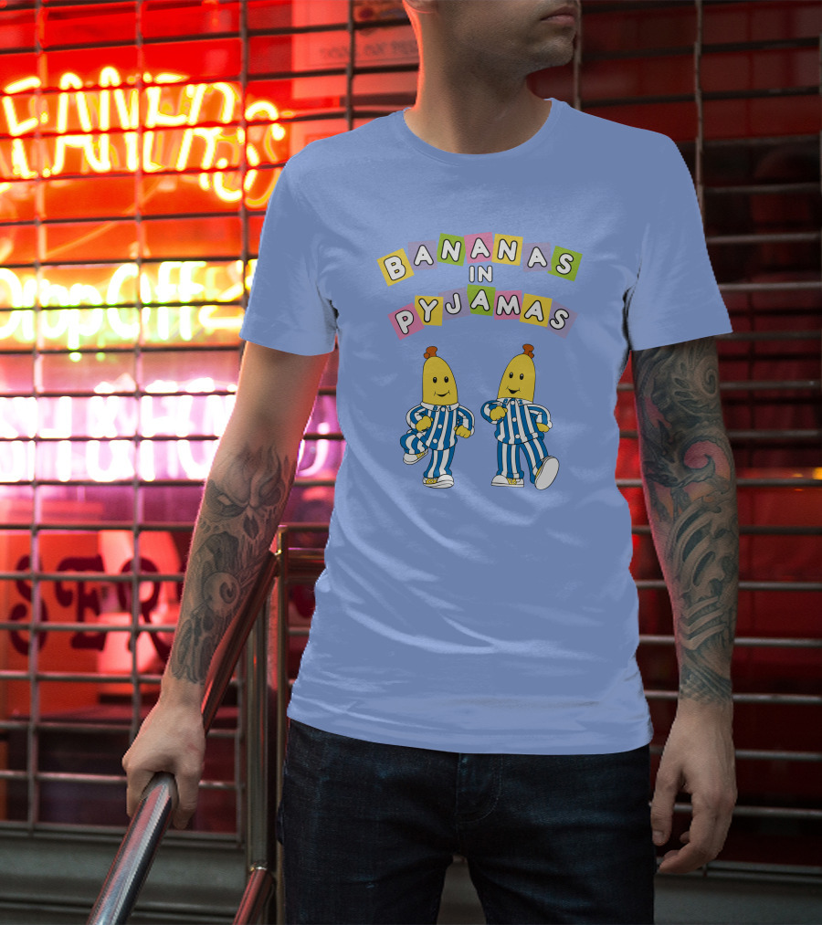 Bananas In Pyjamas Cartoon Characters In Blue And White Striped Outfits T-Shirt