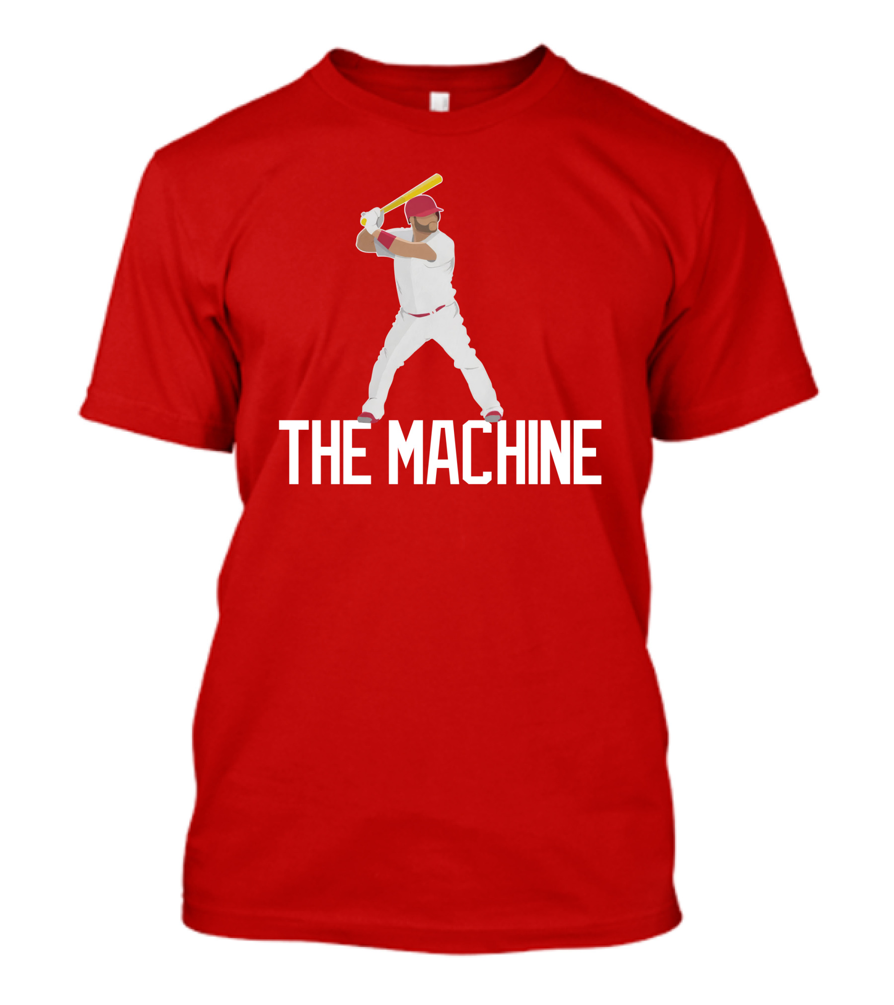 The Machine Baseball Player In White Uniform With Yellow Bat And Red Cap T-Shirt