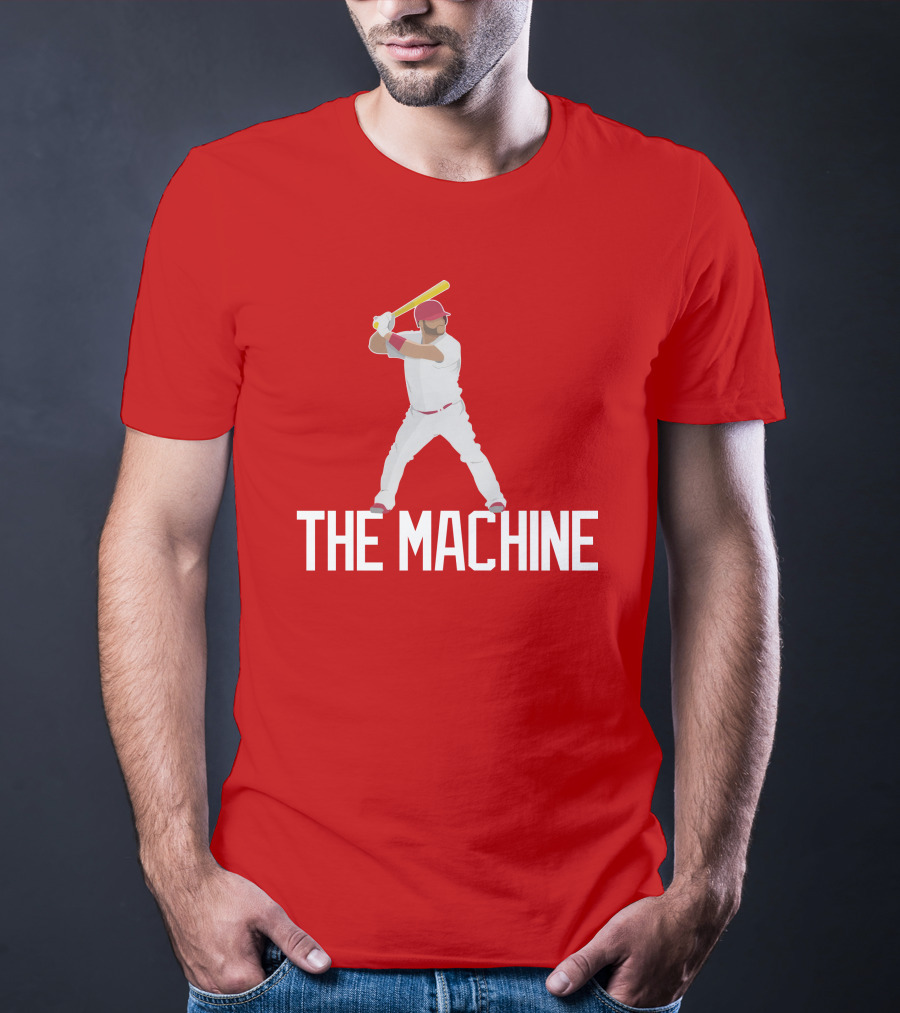 The Machine Baseball Player In White Uniform With Yellow Bat And Red Cap T-Shirt