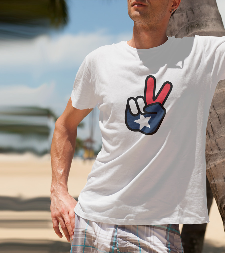 Peace Sign American Flag Star Gesture T-Shirt