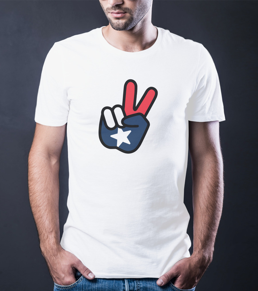 Peace Sign American Flag Star Gesture T-Shirt