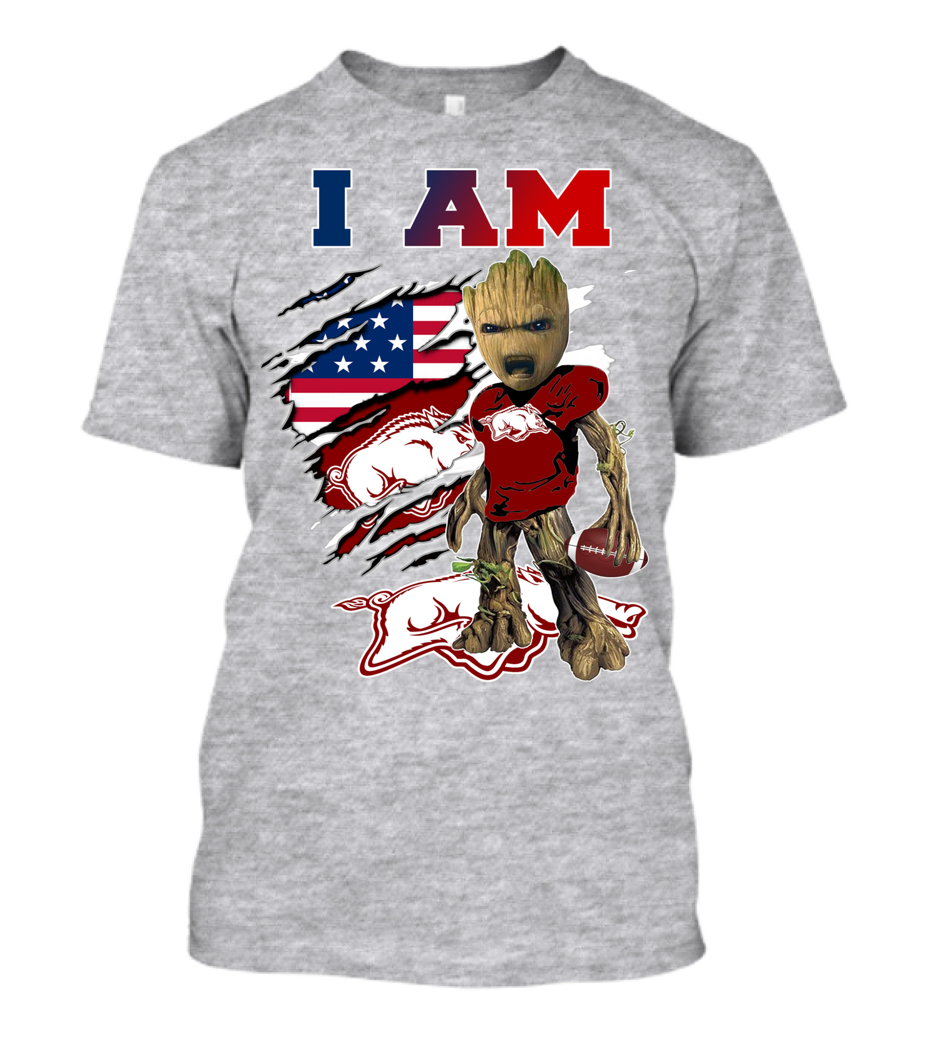 I Am Baby Groot Arkansas Razorbacks Football Usa Flag T-Shirt