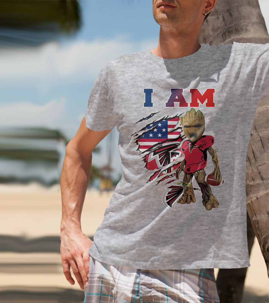 I Am Falcons Baby Groot Football Usa Flag T-Shirt