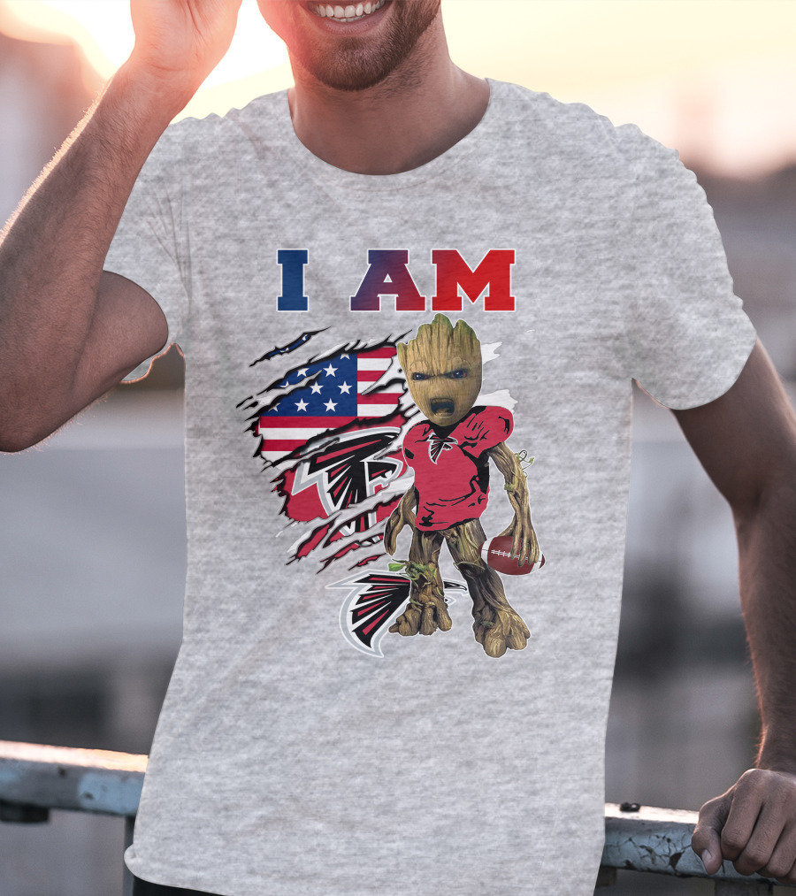 I Am Falcons Baby Groot Football Usa Flag T-Shirt