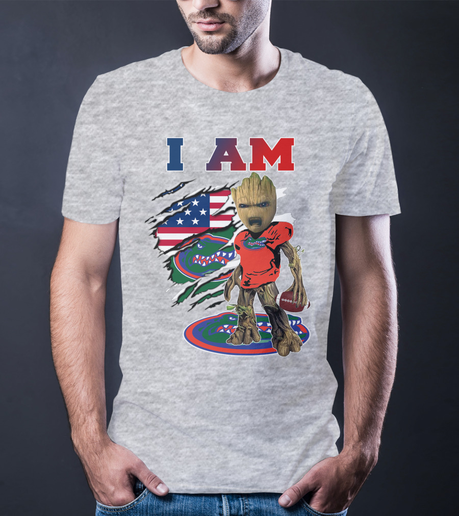 I AM Baby Groot Gators Football American Flag T-Shirt
