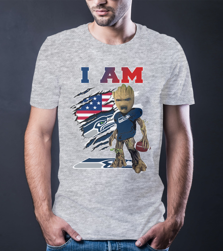 I Am Seahawks Baby Groot Football Patriots Flag T-Shirt