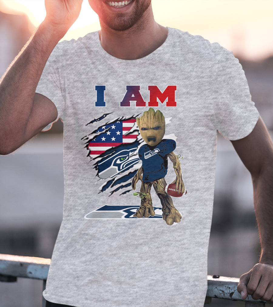 I Am Seahawks Baby Groot Football Patriots Flag T-Shirt