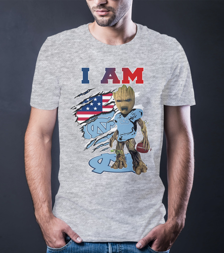 I Am Tarheels Baby Groot Unc Football American Flag T-Shirt