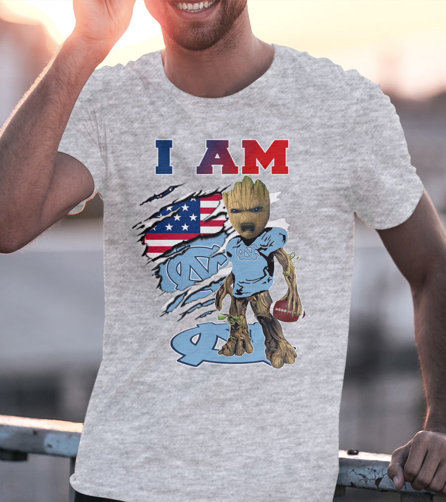 I Am Tarheels Baby Groot Unc Football American Flag T-Shirt