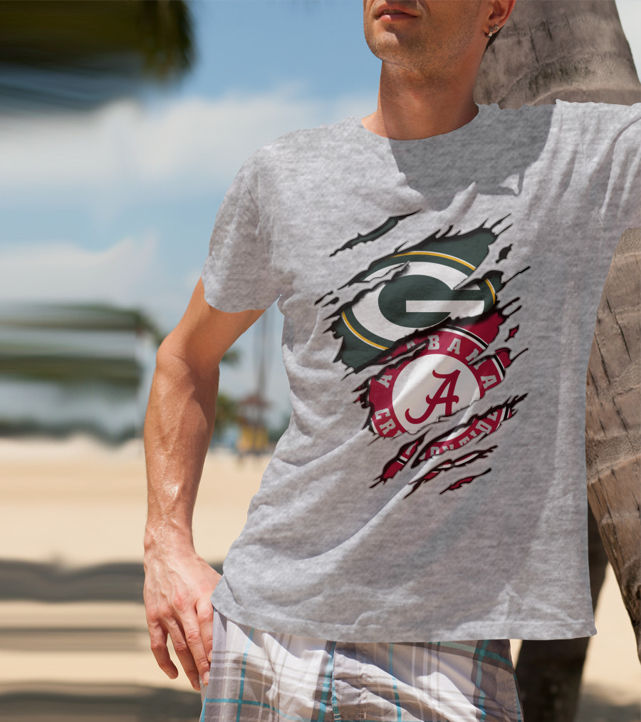 Alabama Crimson Tide Green Bay Packers Rip Effect T-Shirt