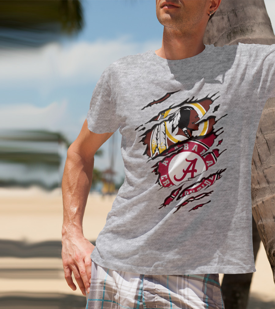 Alabama Crimson Tide Washington Redskins Logos Torn Effect T-Shirt
