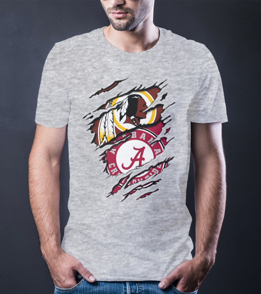 Alabama Crimson Tide Washington Redskins Logos Torn Effect T-Shirt