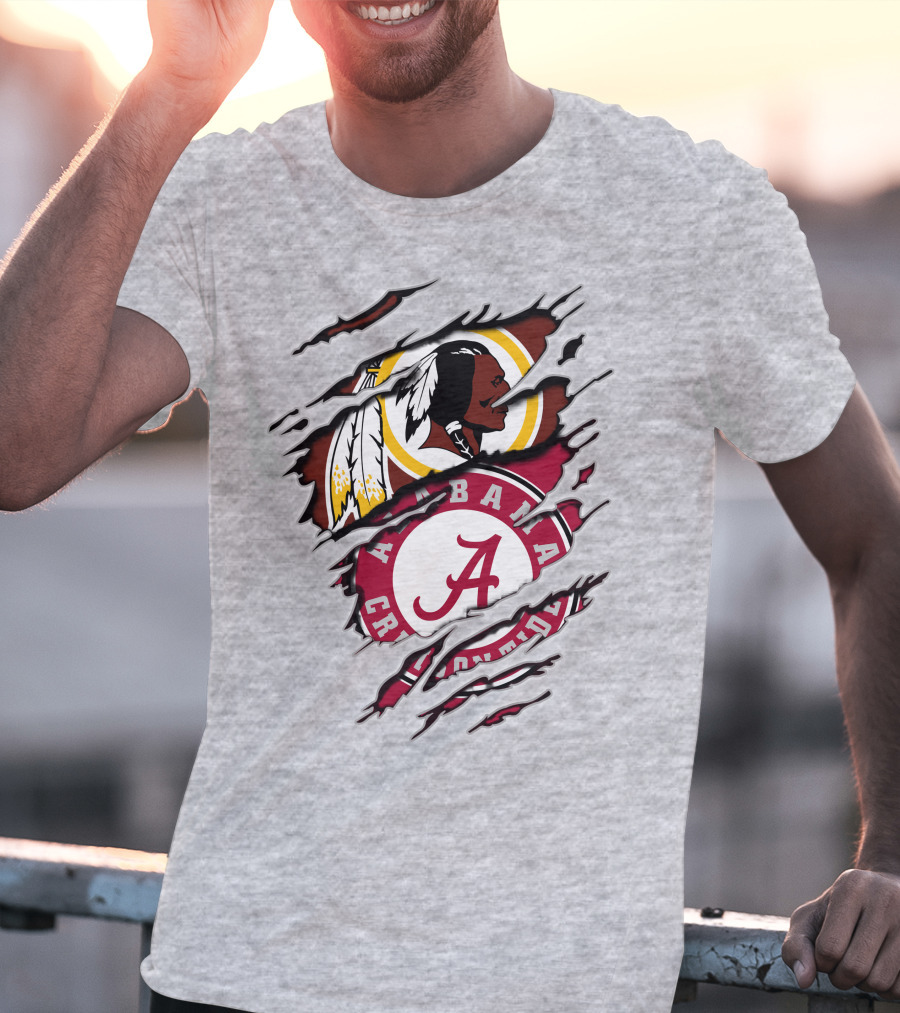 Alabama Crimson Tide Washington Redskins Logos Torn Effect T-Shirt