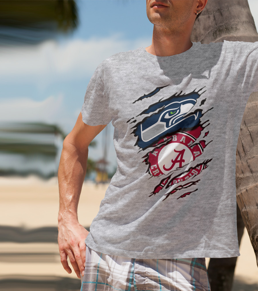 Alabama Crimson Tide And Seattle Seahawks Torn T-Shirt