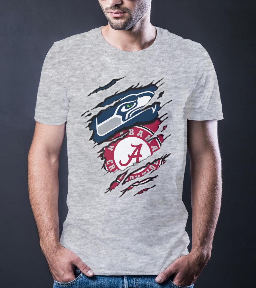 Alabama Crimson Tide And Seattle Seahawks Torn T-Shirt