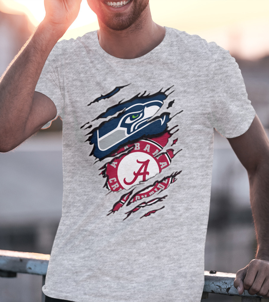 Alabama Crimson Tide And Seattle Seahawks Torn T-Shirt