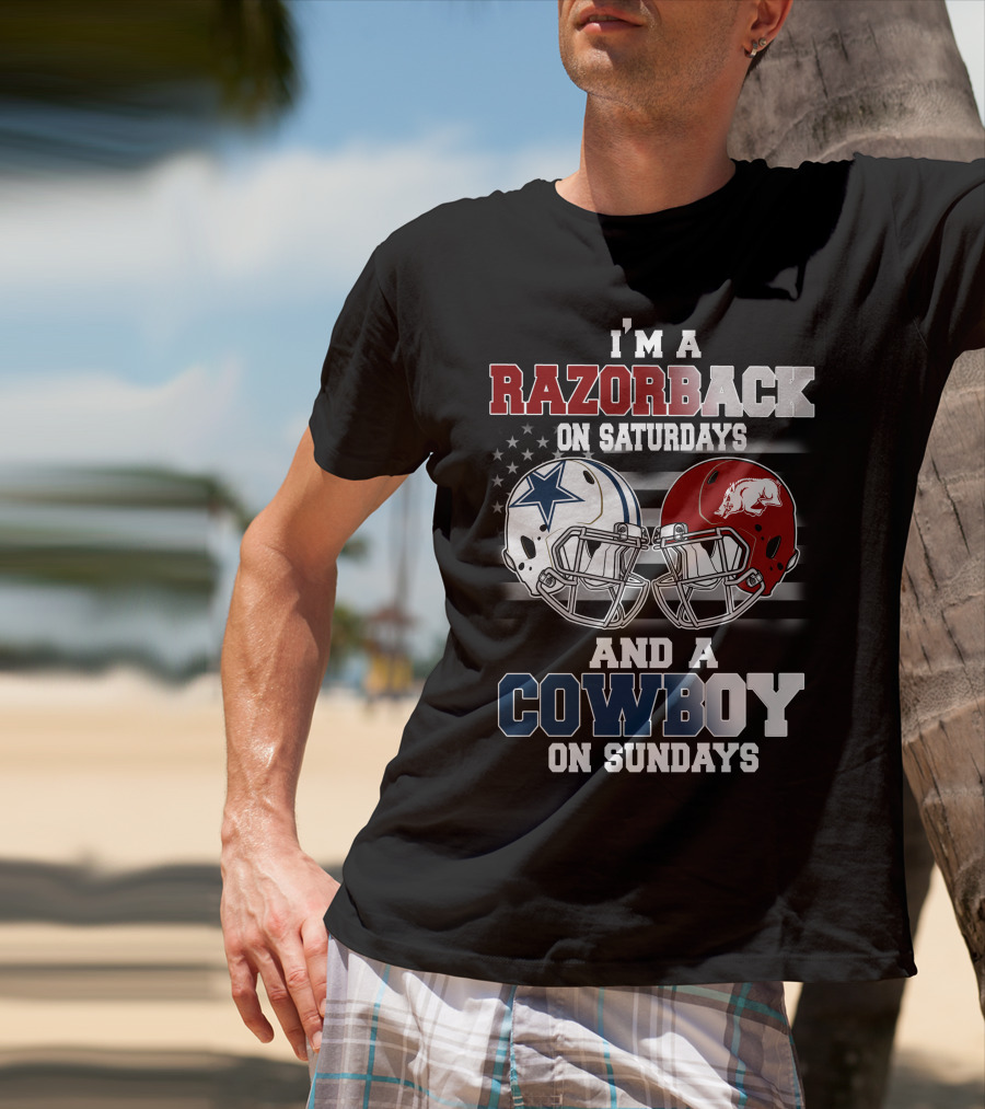 Razorback On Saturdays Cowboy On Sundays Football Helmets T-Shirt