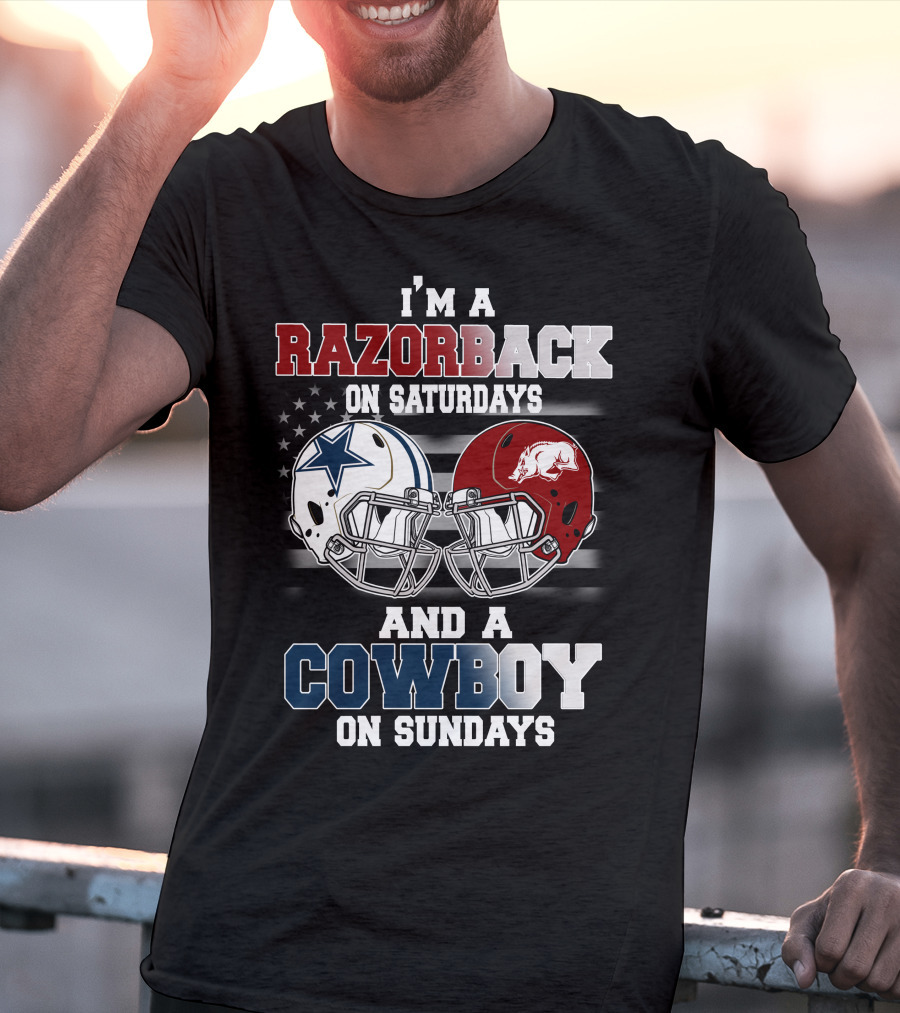 Razorback On Saturdays Cowboy On Sundays Football Helmets T-Shirt
