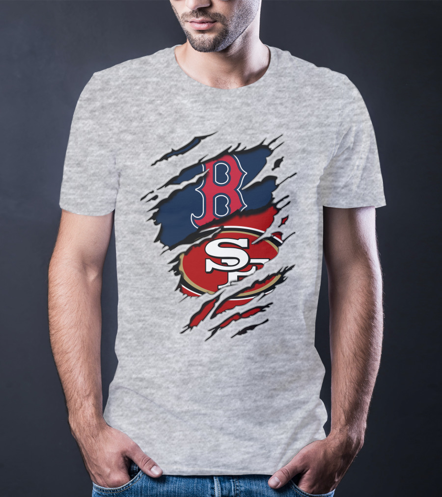 49ers Redsox Sf B Baseball Football Logo Tear T-Shirt