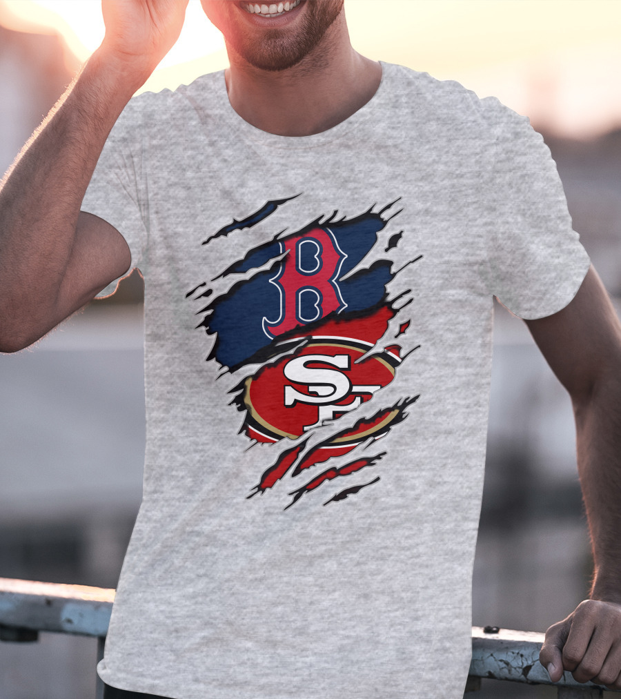 49ers Redsox Sf B Baseball Football Logo Tear T-Shirt