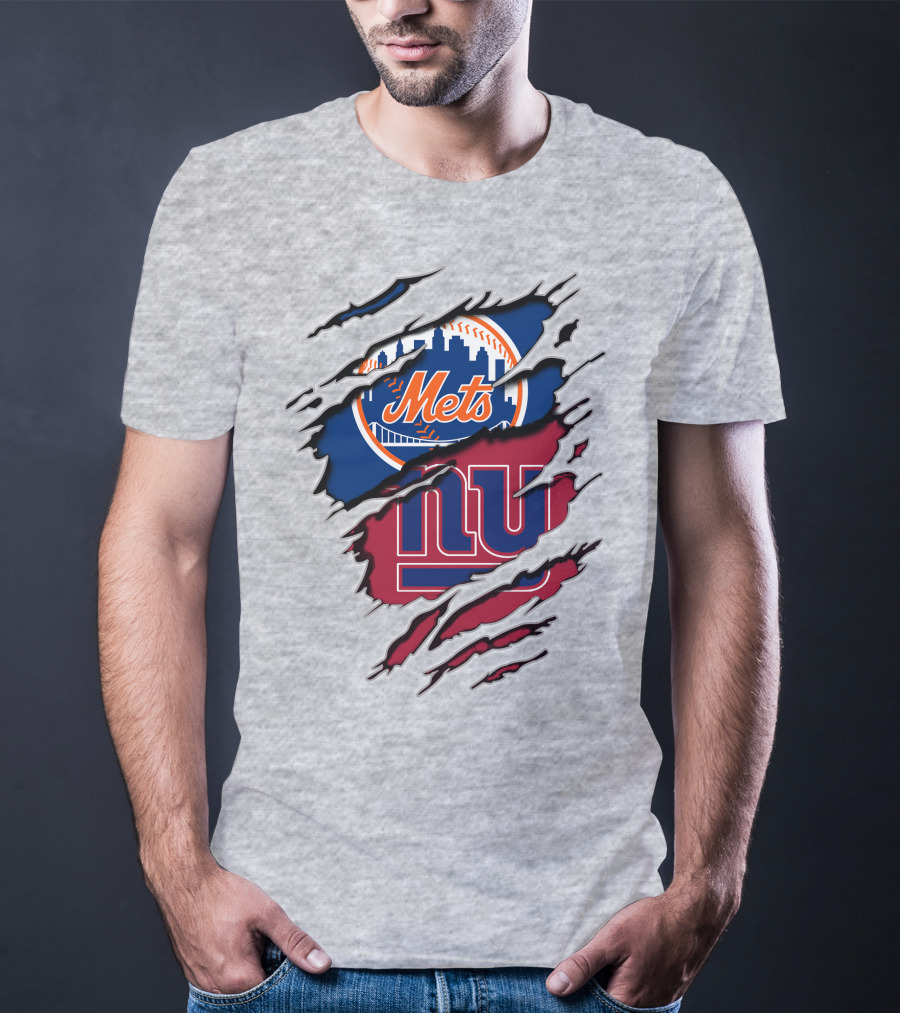 Mets Giants Baseball Football Crossover Ripped T-Shirt