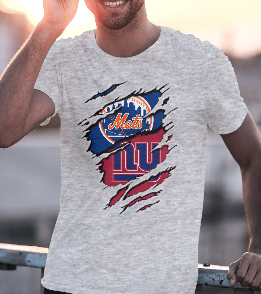 Mets Giants Baseball Football Crossover Ripped T-Shirt