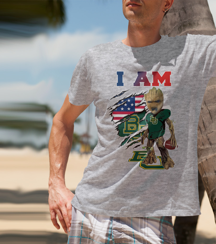 I AM Baylor Bears Groot Football American Flag T-Shirt