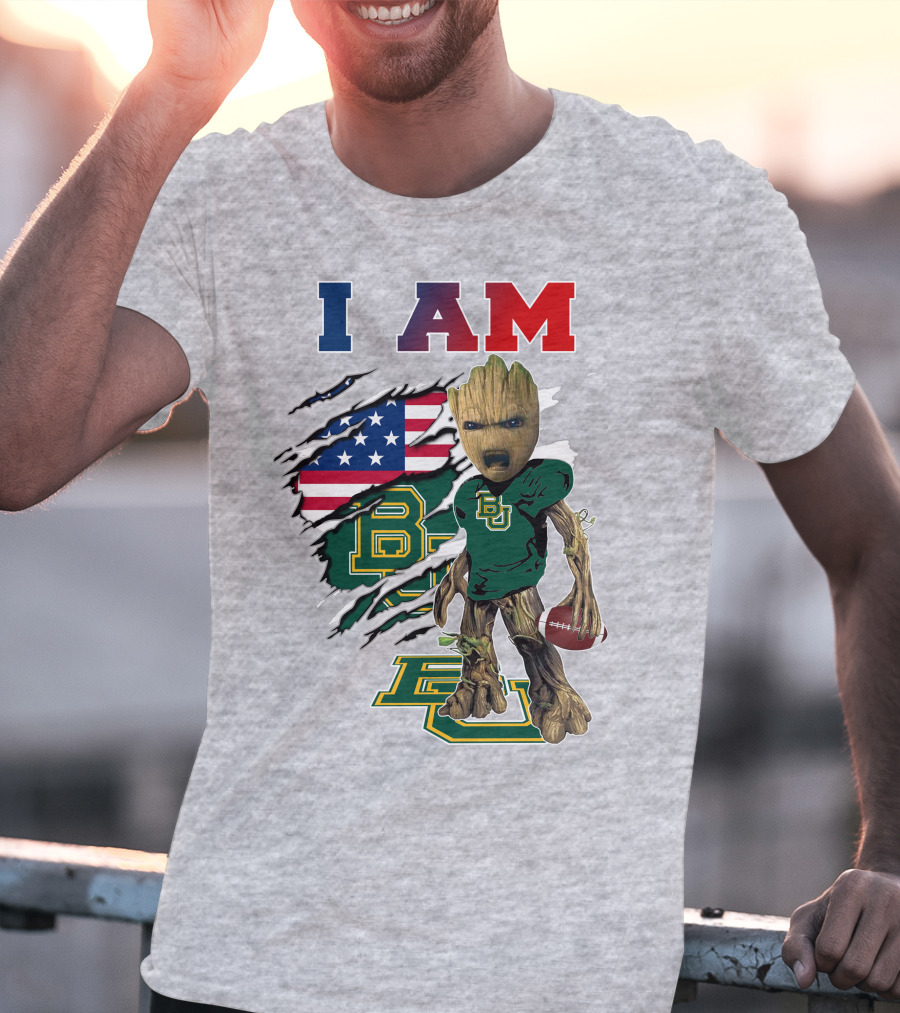 I AM Baylor Bears Groot Football American Flag T-Shirt