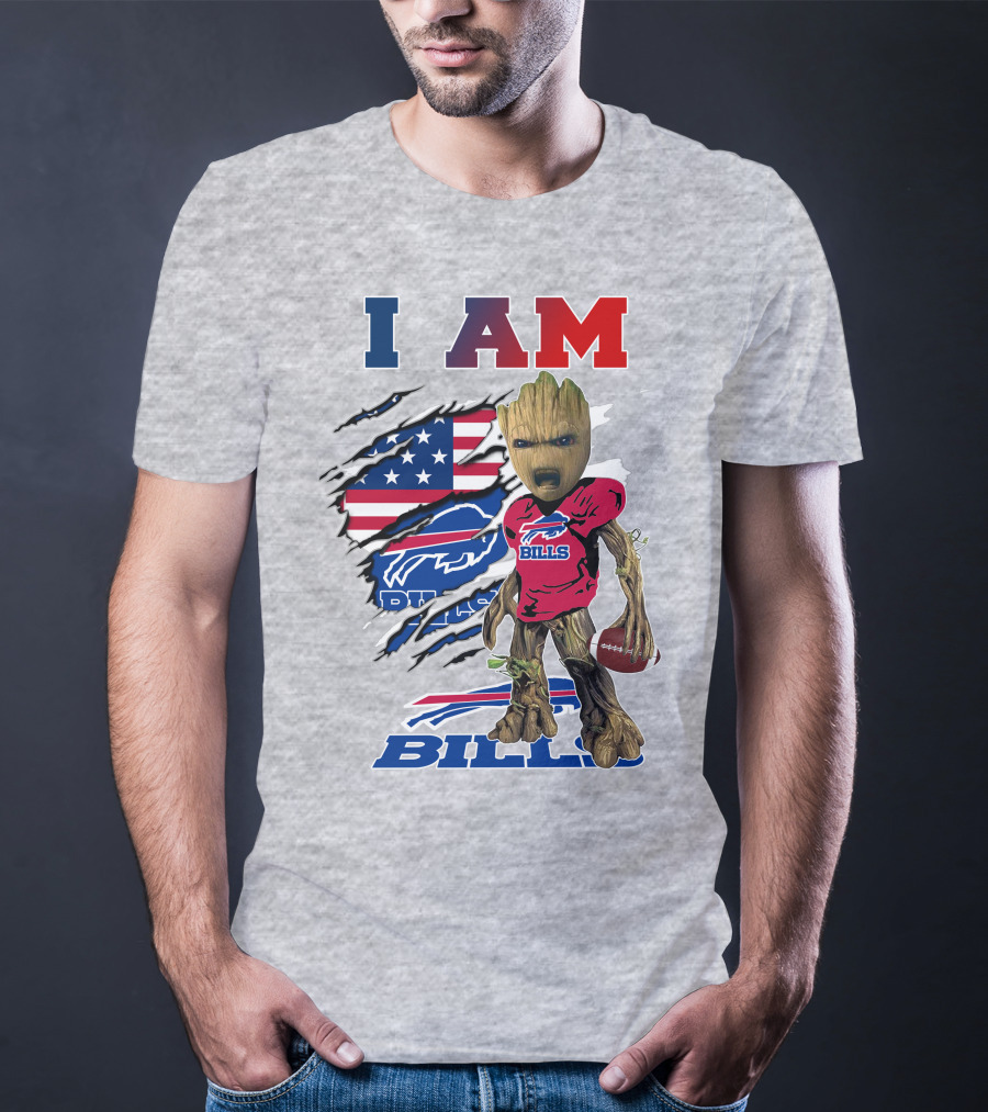I AM Bills Football Tree Character With Buffal Logo And American Flag T-Shirt