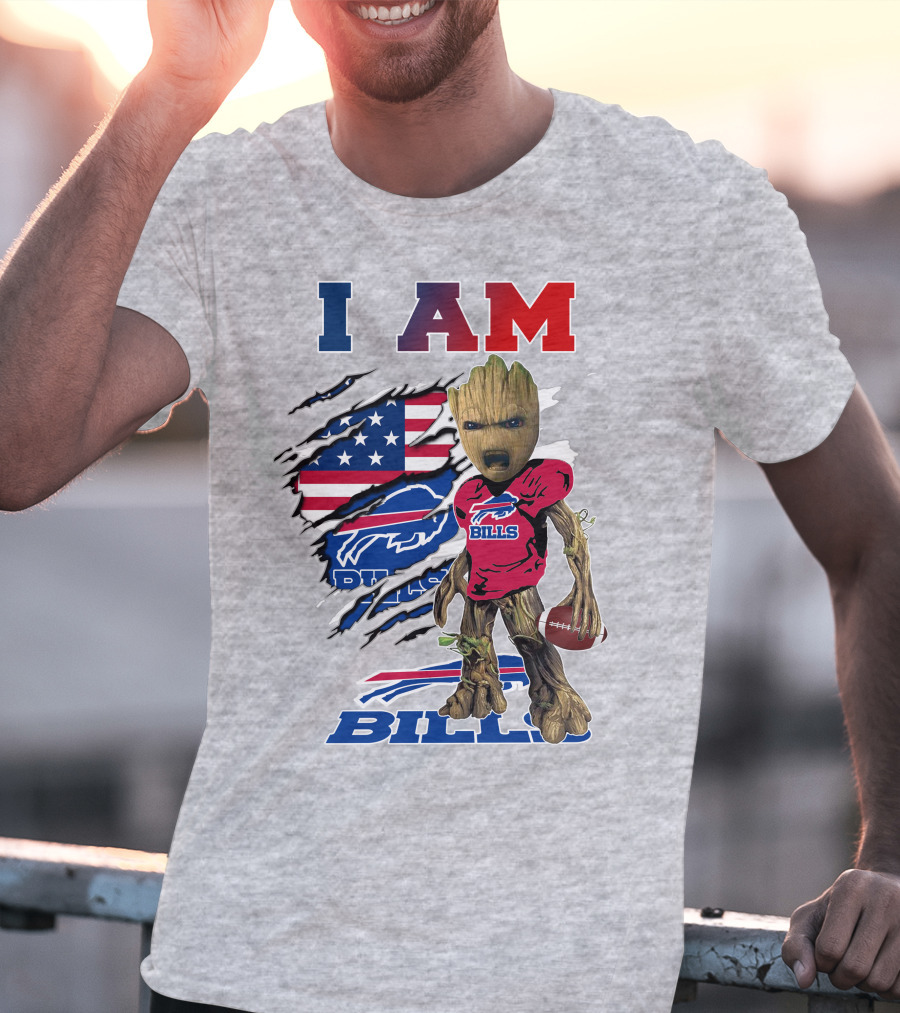 I AM Bills Football Tree Character With Buffal Logo And American Flag T-Shirt