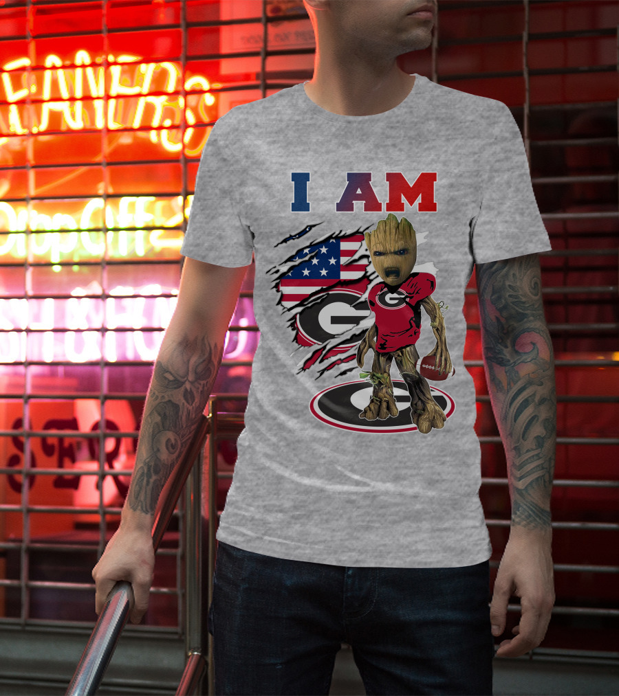 I Am Bulldogs Georgia Groot American Flag Football T-Shirt