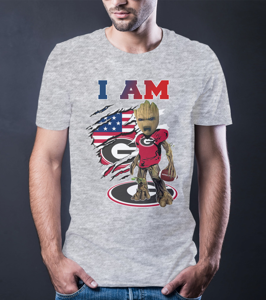 I Am Bulldogs Georgia Groot American Flag Football T-Shirt