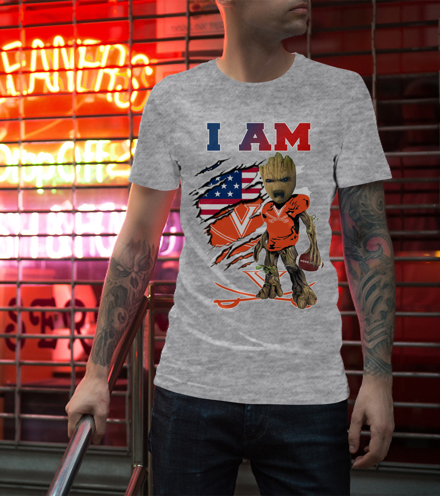 I Am Groot Virginia Cavaliers Football Usa Flag T-Shirt