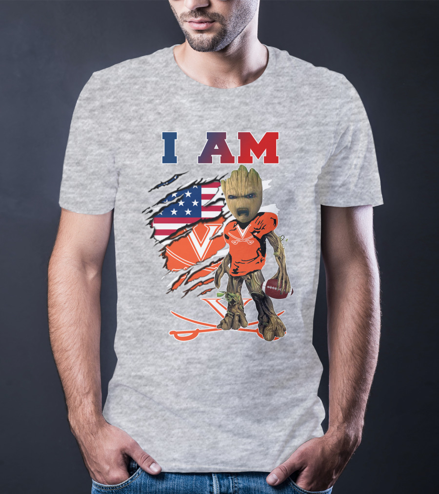 I Am Groot Virginia Cavaliers Football Usa Flag T-Shirt