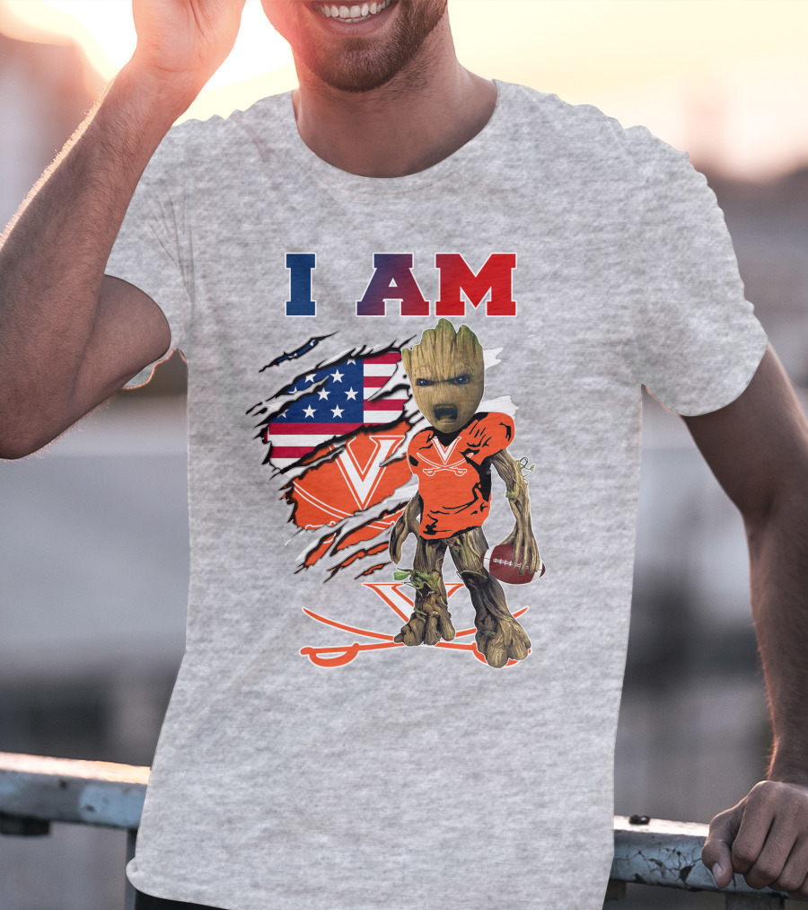 I Am Groot Virginia Cavaliers Football Usa Flag T-Shirt