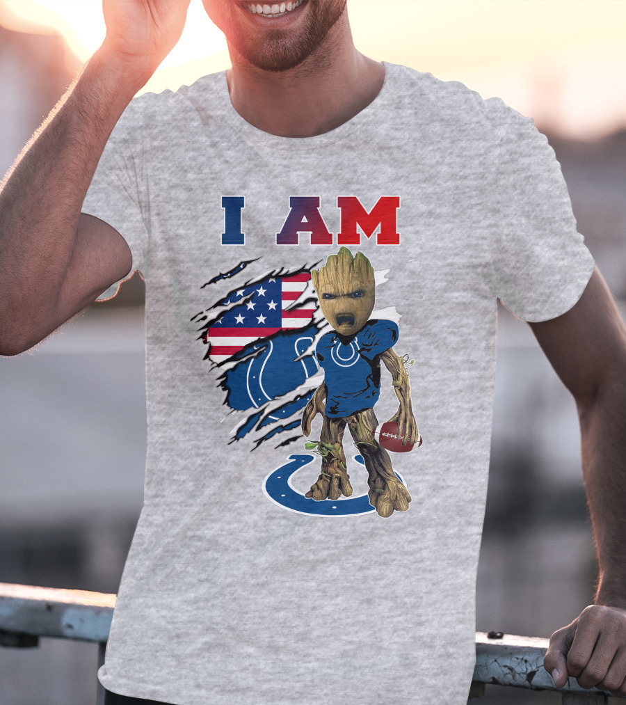 I Am Groot Colts NFL Football USA Flag T-Shirt