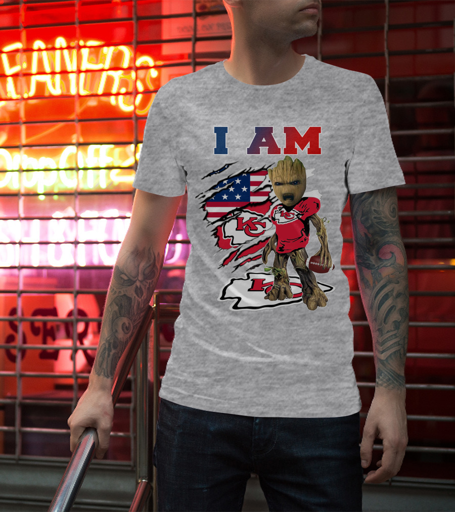 I Am Groot Chiefs Kc Football American Flag T-Shirt