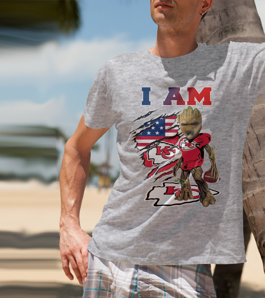 I Am Groot Chiefs Kc Football American Flag T-Shirt
