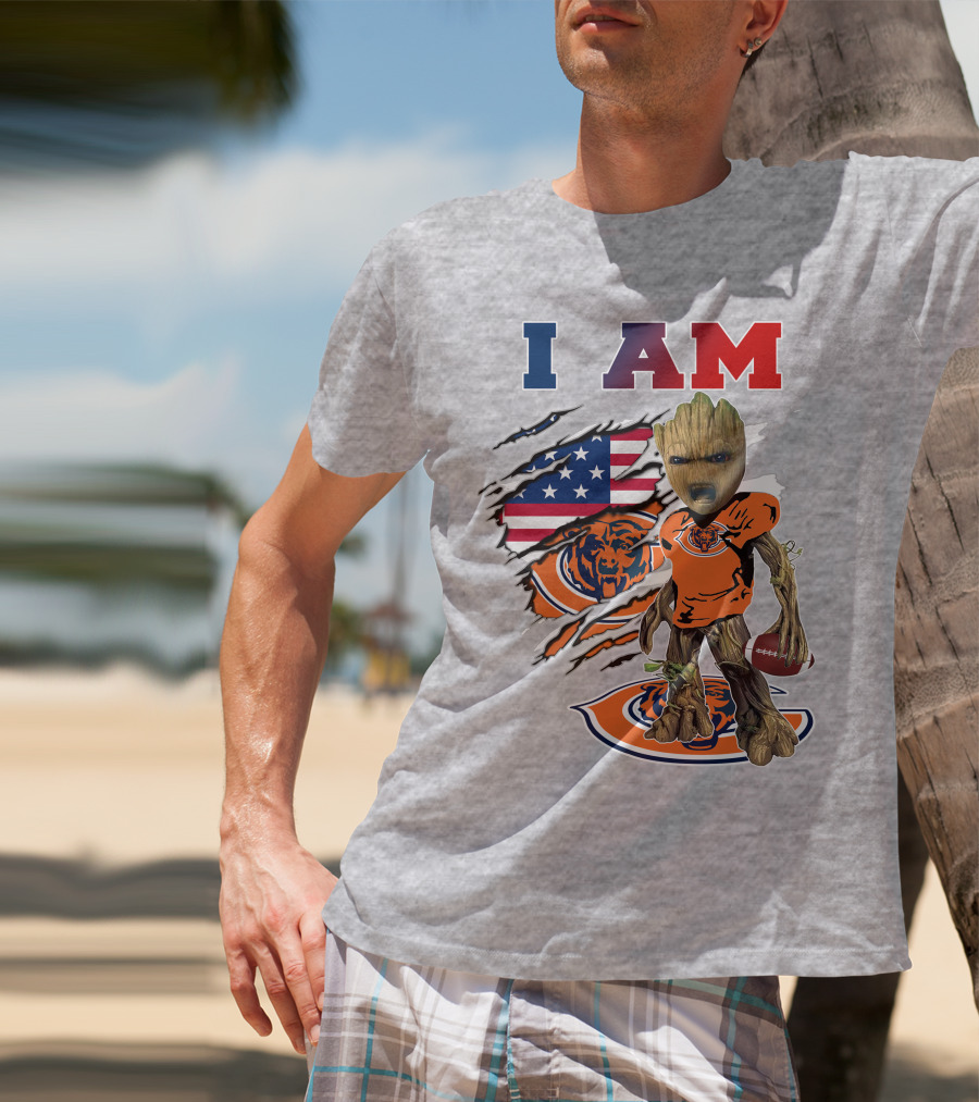 I Am Groot Chicago Bears Usa Flag Football T-Shirt