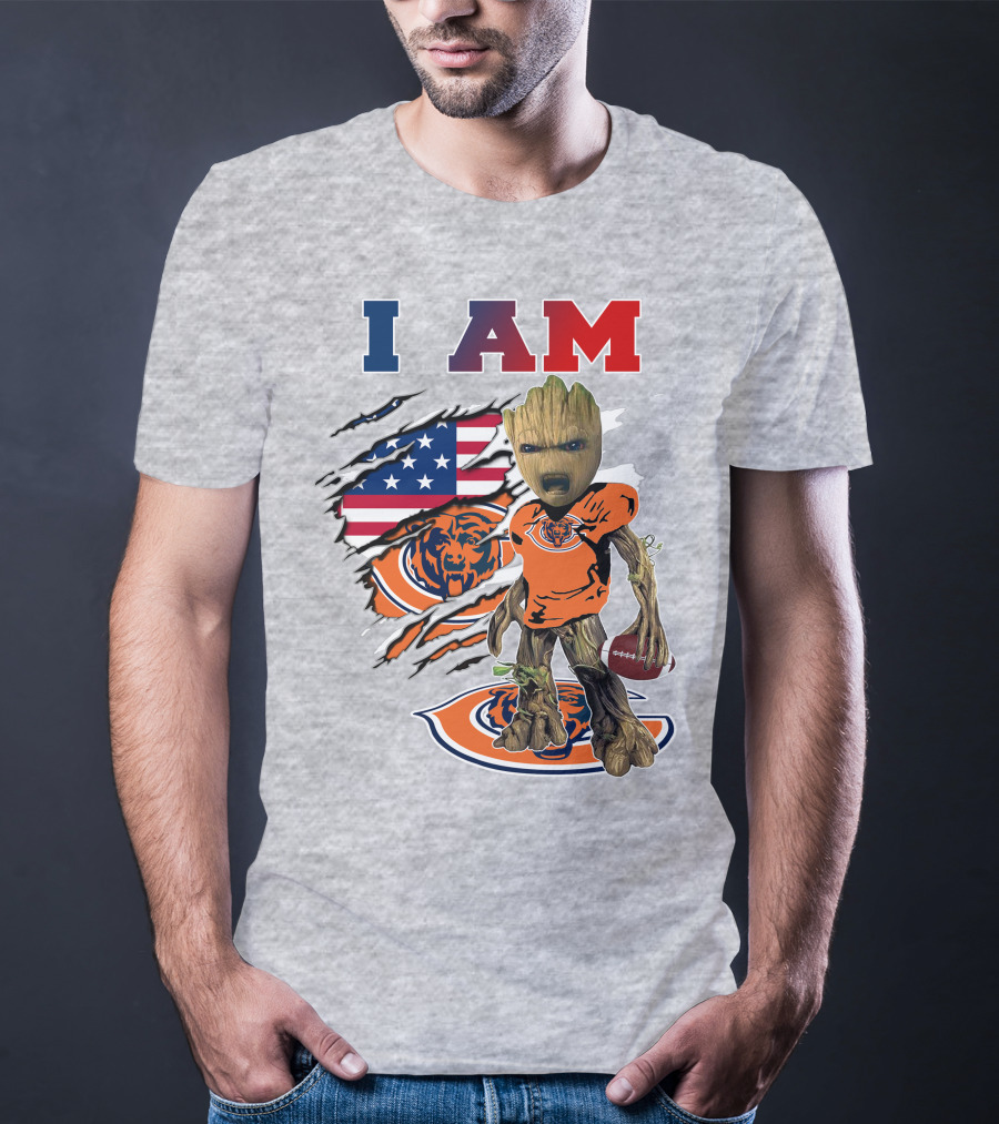 I Am Groot Chicago Bears Usa Flag Football T-Shirt